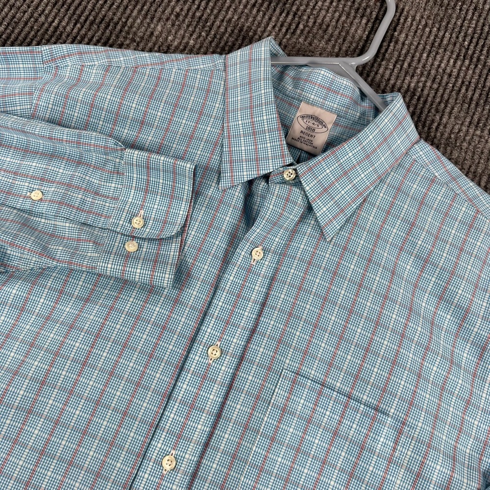 Brooks Brothers Shirt Mens 17 Large Blue Plaid Long Sleeve Button Up Regent Fit